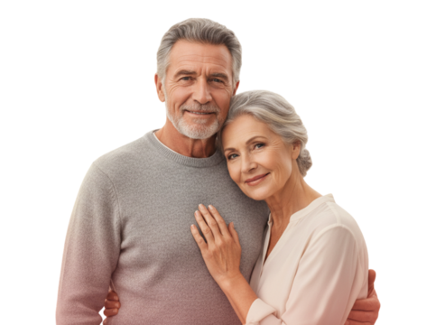 Elegant Mature Couple with Warm Expressions Minimal Background - Powered by Adobe