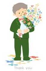 花束を贈る男性