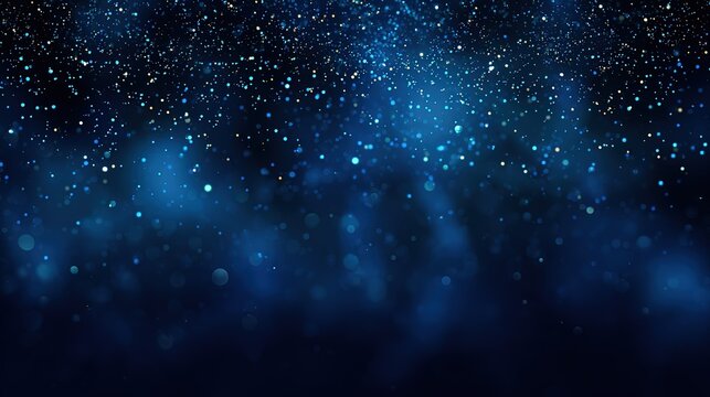 Dark Blue Blue-Gold Bokeh Background with Star Particles for Luxury Event, Festival Poster & Elegant Theme Design