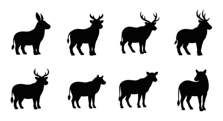 Fototapeta premium Collection of Diverse Farm and Wild Animal Silhouettes.