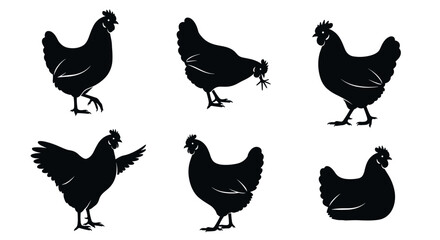 Fototapeta premium Collection of Six Black Chicken Silhouettes in Various Poses.