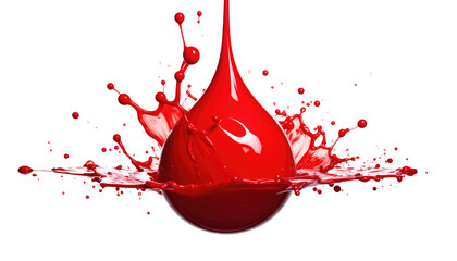 Vibrant red liquid droplet splashes, forming an abstract form against a contrasting stark black background