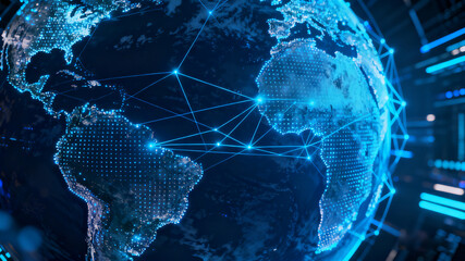 Cyberpunk Style Global Network Connection: Technological Visualization of Earth and Digital Nodes