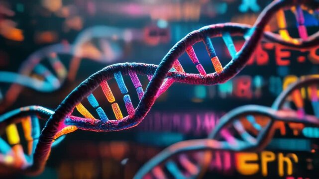 Colorful 3D DNA Helix Model Representing Genetic Science, Biology and Molecular Research