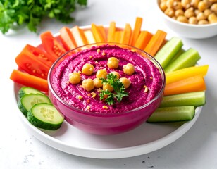 Vibrant hummus with colorful veggie sticks
