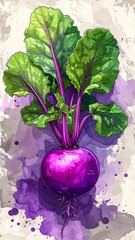 Vibrant illustration of a beet with lush leaves