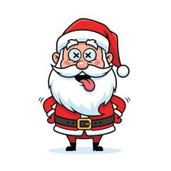 Hilarious cartoon Santa character with crossed eyes and tongue out, perfect for festive holiday greetings and humorous Christmas promotions this season