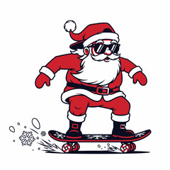 Cool Santa Claus cruising on skateboard with sunglasses makes a fun holiday theme for social media, advertising and festive designs this season