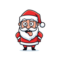 Funny Santa cartoon character with crossed eyes and tongue out, perfect for holiday humor and whimsical Christmas themes, add some silly cheer today