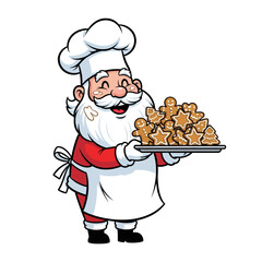 Cheerful Santa Claus holding gingerbread cookies on a tray for a festive holiday treat perfect for baking blogs, gift ideas, and family celebrations