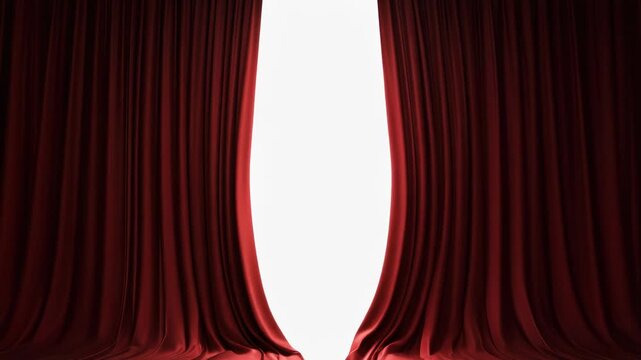 Elegant red curtains opening to reveal a bright light, perfect for stage or theater scenes