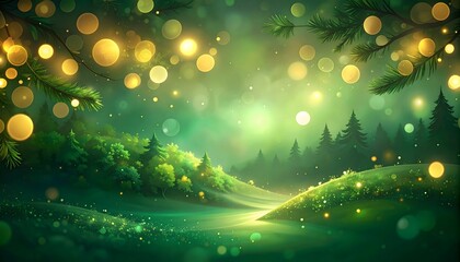 Emerald forest bathed in golden light