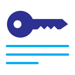 A two-tone blue icon of an API key with horizontal documentation lines, illustrating usage guidelines, secure digital instructions, and access references.