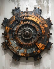 Worn, steampunk-esque, circular sculpture