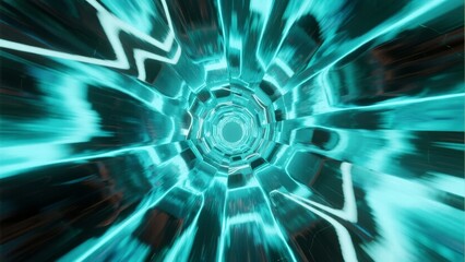 Abstract digital tunnel with glowing blue energy lines and futuristic geometric patterns