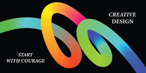 Colorful abstract ribbon swirl on black background with motivational text vector illustration