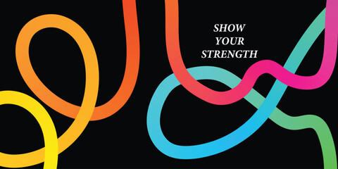 Colorful abstract lines on black background with motivational message vector illustration