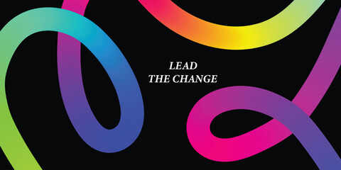 Obraz premium Vibrant gradient swirls on black background with text overlay vector illustration