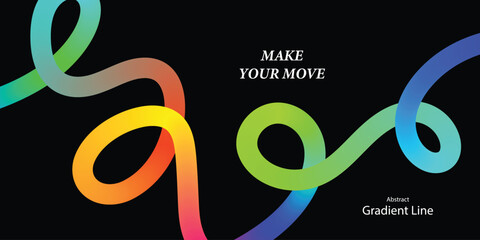 Abstract gradient ribbon design on black background with motivational text vector illustration