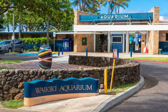 Exterior view of the Waikiki Aquarium located at 2777 Kalakaua Ave, Waikiki, Honolulu as viewed February 27, 2024