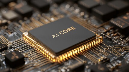 Exploring the future of technology a macro shot of an ai core computer processor chip in a cyber environment for business innovation and automation