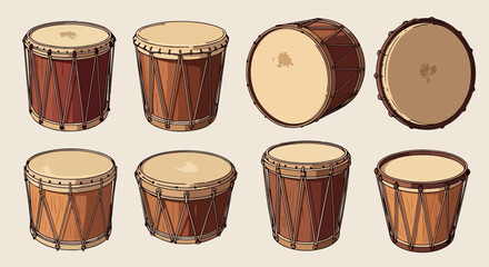 Wooden drums set with transparent background