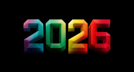 Colorful 2026 on Black Background Simple Number Design Graphic