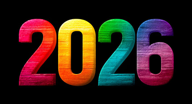 Colorful 2026 on Black Background Simple Number Design Graphic