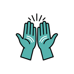 Obraz premium Two Teal Open Hands Displaying White Curved Lines Above Palms Against Black Background With Abstract Design Elements And Symbolic Gesture Of Offering Or Receiving