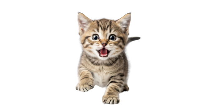 Cute tabby kitten says Meow isolated PNG with Transparent Background