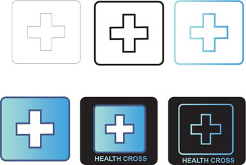 Minimalist Health Cross Icons Set for Medical and Healthcare Applications