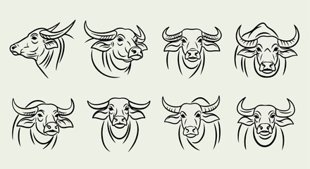 Bull head outlines collection for logo and branding