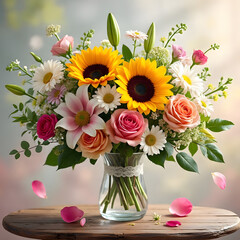 Obraz premium bouquet of flowers in a vase by AI