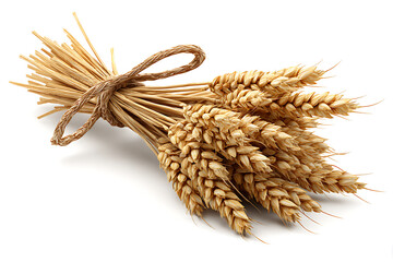 Golden wheat bundle tied with rustic twine, evoking harvest celebrations and autumn abundance, perfect for fall decorations, Thanksgiving themes, and natural food concepts