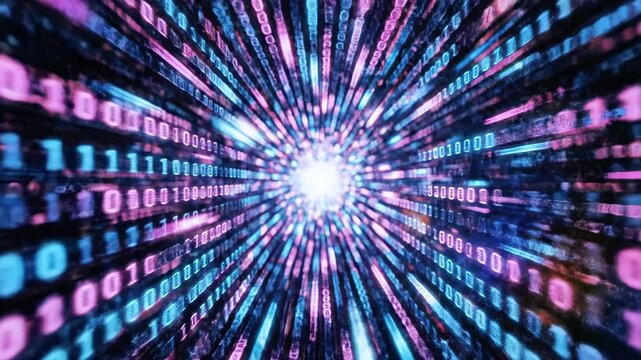 Digital tunnel of binary code streams towards a central light source