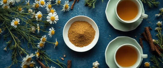 Find serenity with chamomile tea and golden spice, a natural remedy for wellness. Perfect for mindfulness, relaxation, and a healthy lifestyle.