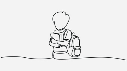 School Boy Holding Books Line Art