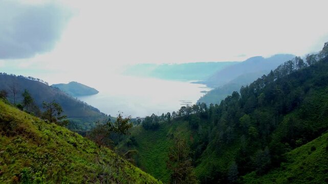 Wide Lake Toba Seen from Sipisopiso Waterfall Cliff