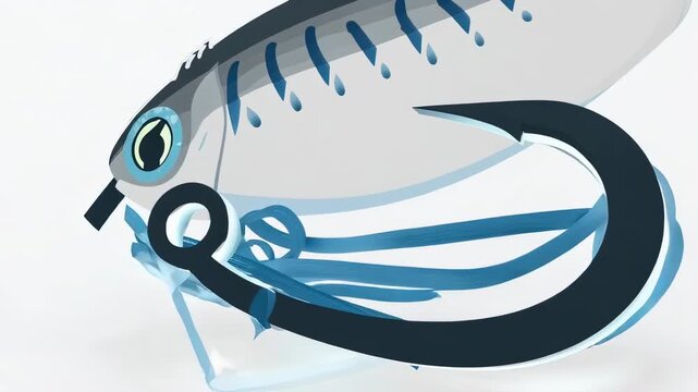 Animated Fishing Lure: Hook, Line, and Fish, Minimalist Design