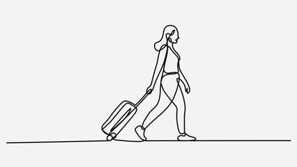 Continuous line drawing of traveler man with luggage.