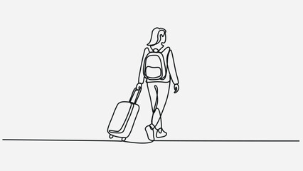 Continuous line drawing of traveler man with luggage.