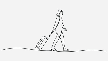 Continuous line drawing of traveler man with luggage.