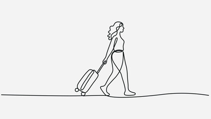 Continuous line drawing of traveler man with luggage.