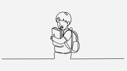 School Boy Holding Books Line Art