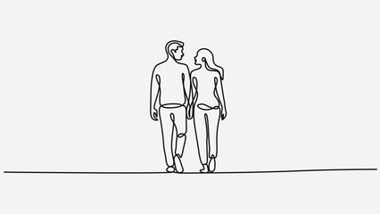 Couple Walking Together Line Art