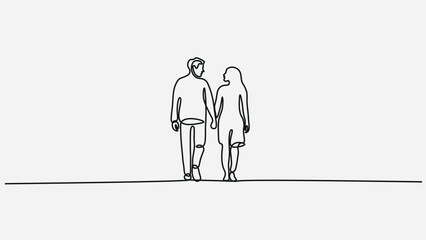 Couple Walking Together Line Art