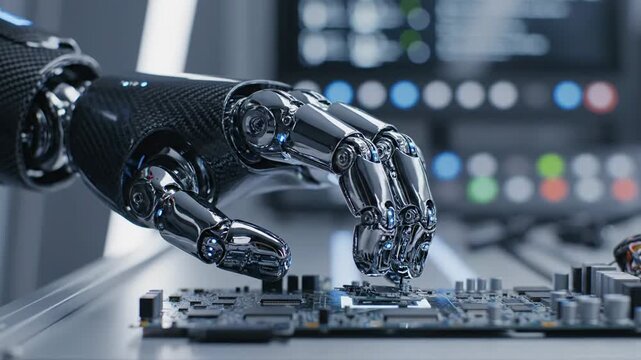 Robotic Hand Assembling Circuit Board in Modern Technology Environment.