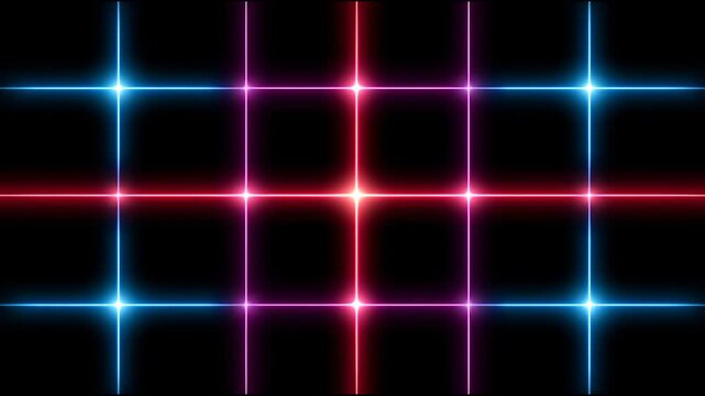 Futuristic abstract technology background showcasing glowing neon light grid. Intersecting blue and red laser lines create vibrant, dynamic pattern for energetic network concepts