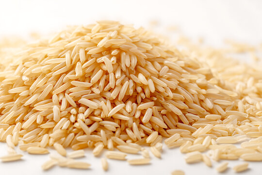 Pile of delicious long grain brown rice, an essential ingredient for healthy eating, perfect for culinary projects, nutritional guides, and showcasing wholesome, natural food choices