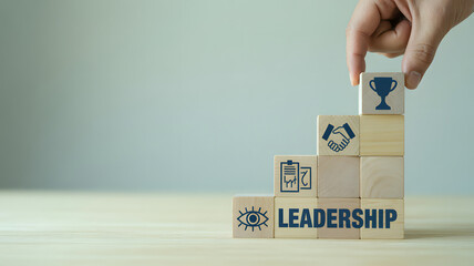 Building leadership success with teamwork, vision and goal achievement concept